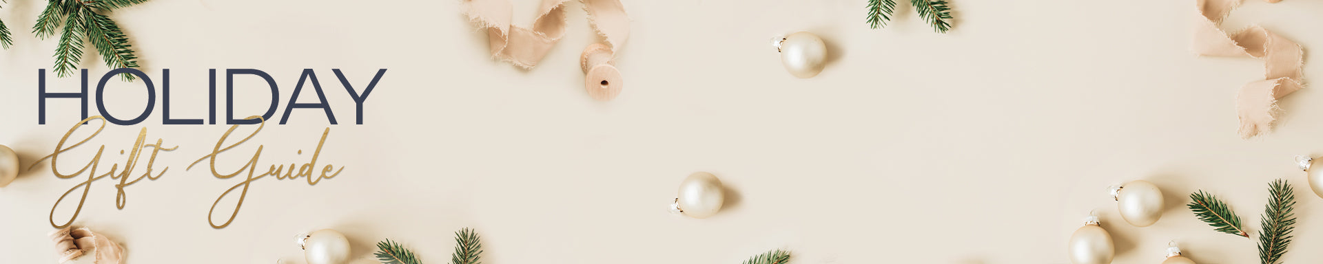Core Products Holiday Gift Guide banner with elegant beige background, gold accents, and greenery details; visible text reads “Holiday Gift Guide,” representing seasonal wellness and gift ideas.