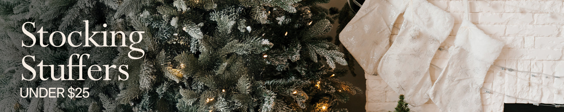 Core Products holiday banner showing a decorated Christmas tree with ornaments and cozy home accents; visible text reads “Stocking Stuffers UNDER $25,” highlighting budget-friendly wellness gift ideas for the holiday season.