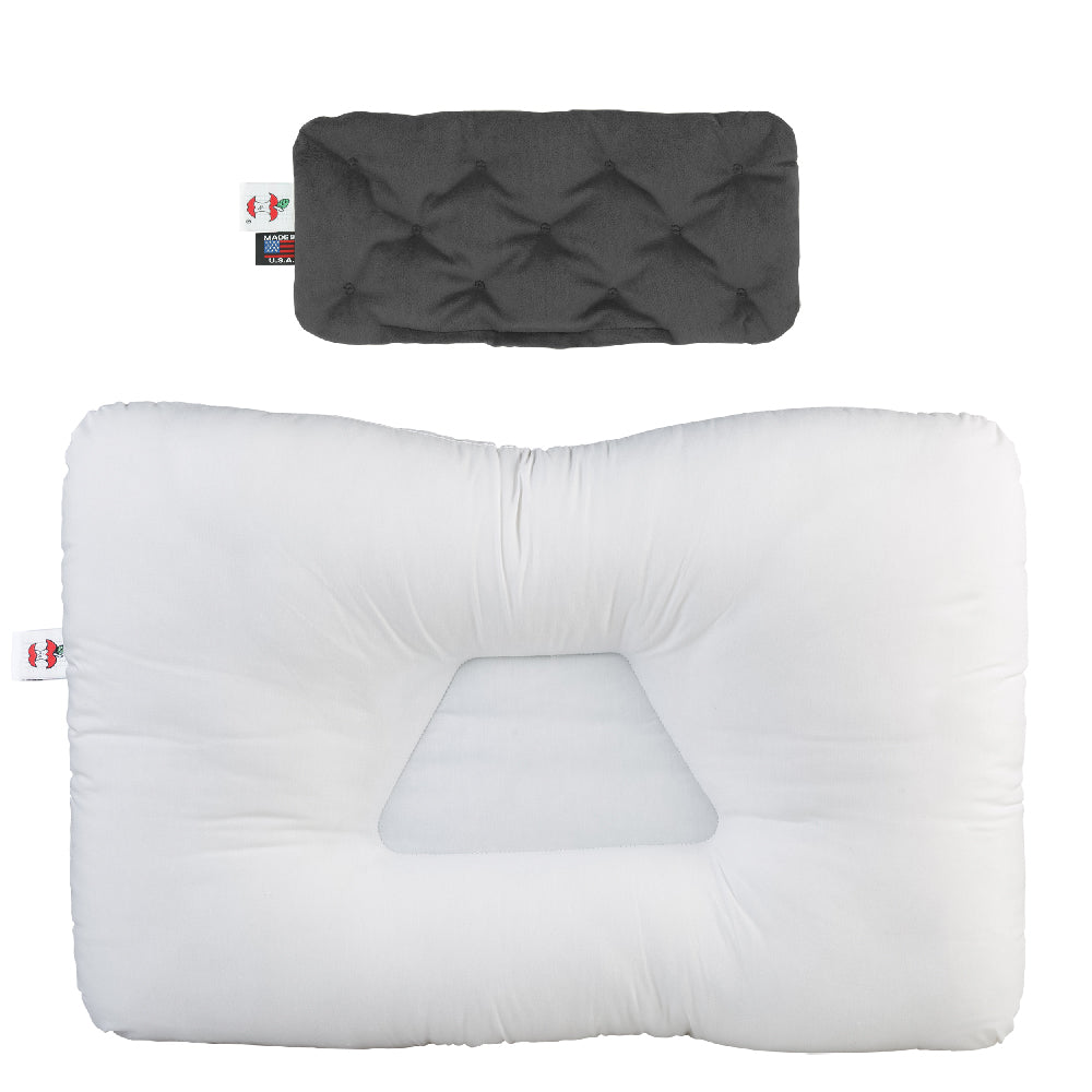 Tri-Core Cervical Support Pillow, White & MicroBeads Moist Heat Therapy Pack, Gray - Bundle