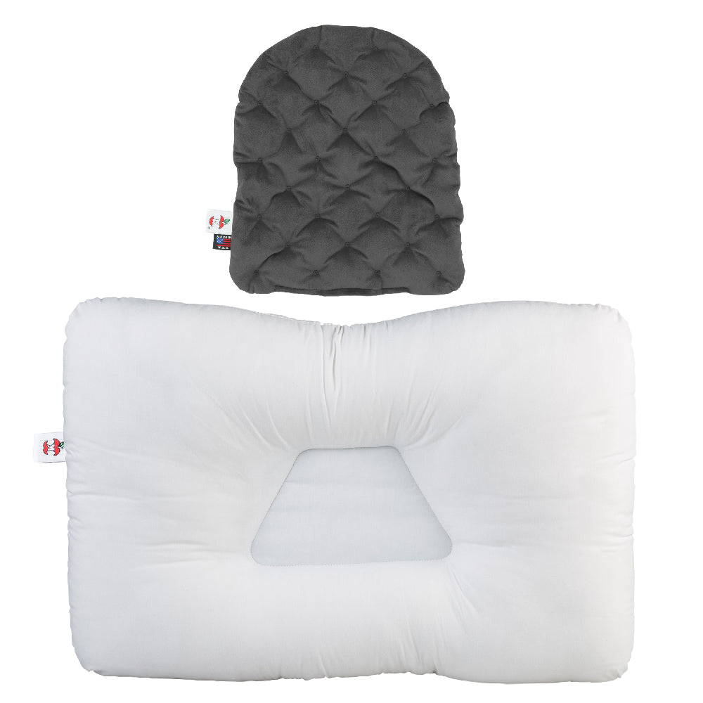 Tri-Core Cervical Support Pillow, White & MicroBeads Moist Heat Therapy Pack, Gray - Bundle
