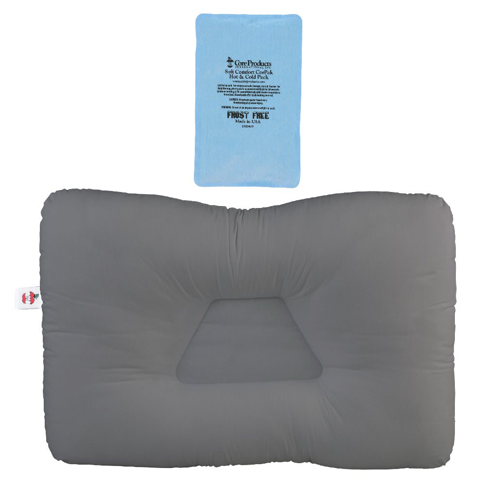 Tri-Core Cervical Pillow - Gray & Soft Comfort Hot & Cold CorPak Bundl