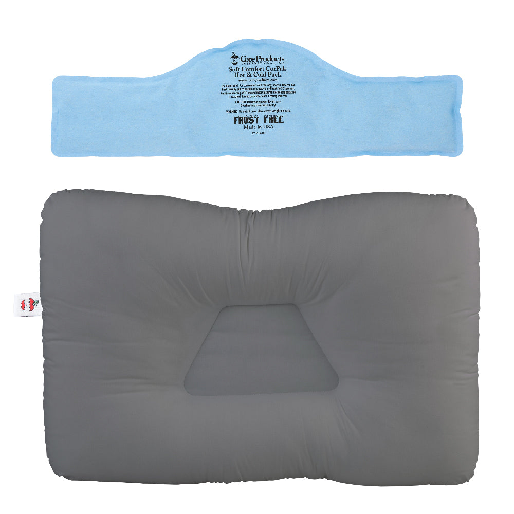 Tri-Core Cervical Pillow - Gray & Soft Comfort Hot & Cold CorPak Bundle