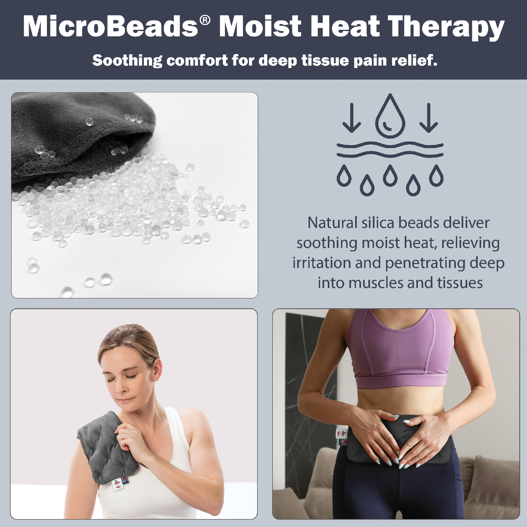 Tri-Core Cervical Support Pillow, White & MicroBeads Moist Heat Therapy Pack, Gray - Bundle