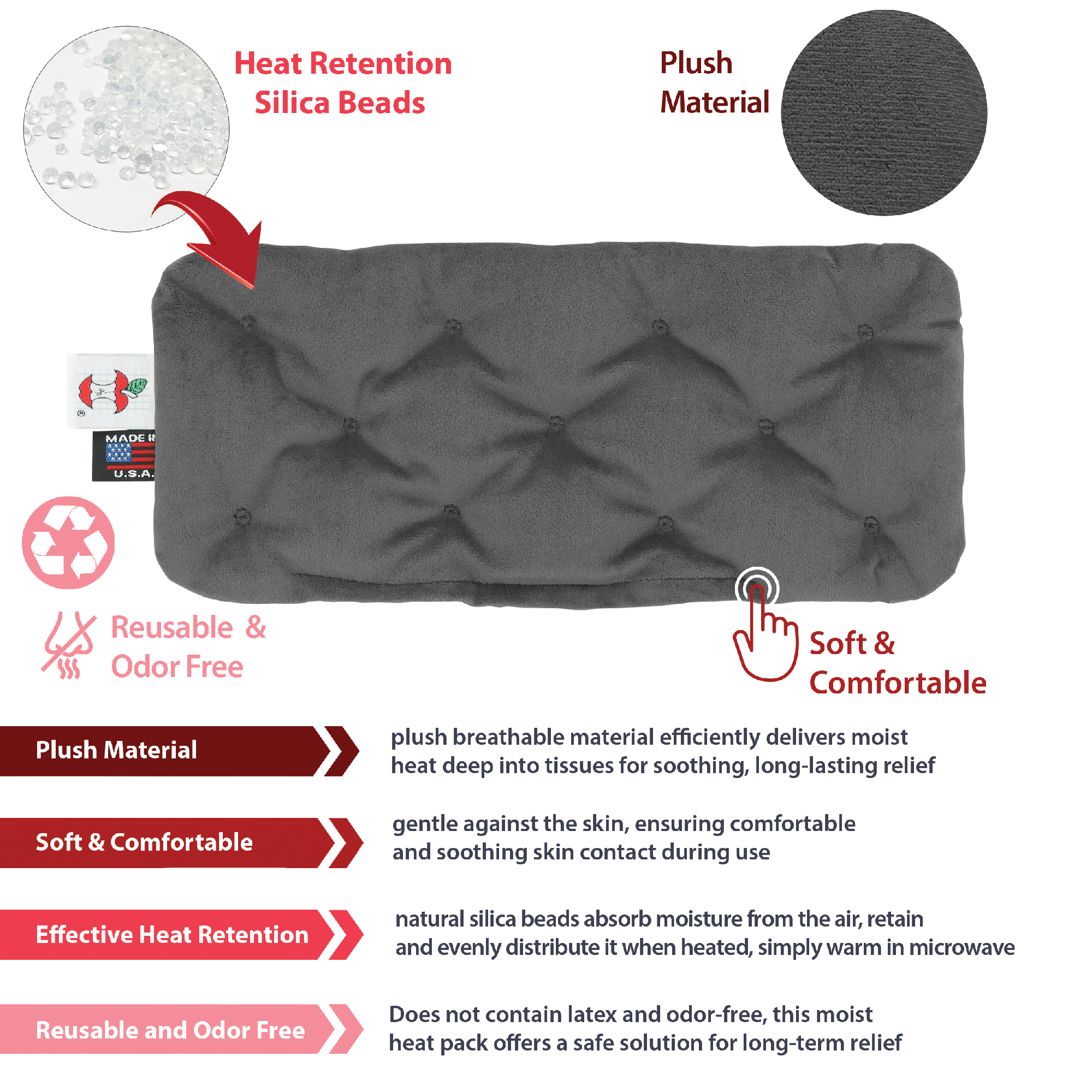 Tri-Core Cervical Support Pillow, White & MicroBeads Moist Heat Therapy Pack, Gray - Bundle