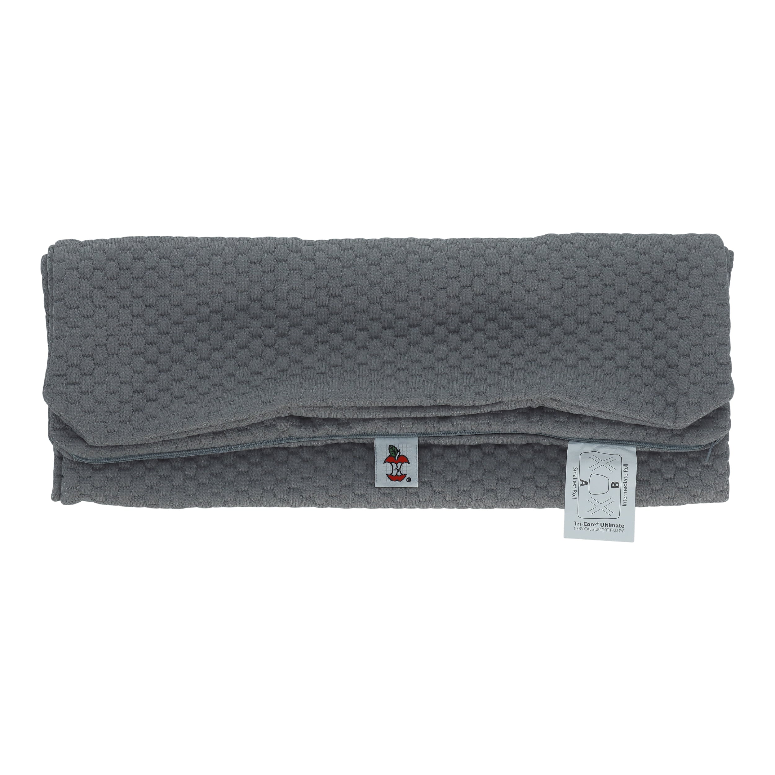 Soft, breathable, gray fabric with a textured honeycomb pattern. Designed to fit the Tri-Core Ultimate Cervical Support Pillow. Zipper for easy removal and machine washing.