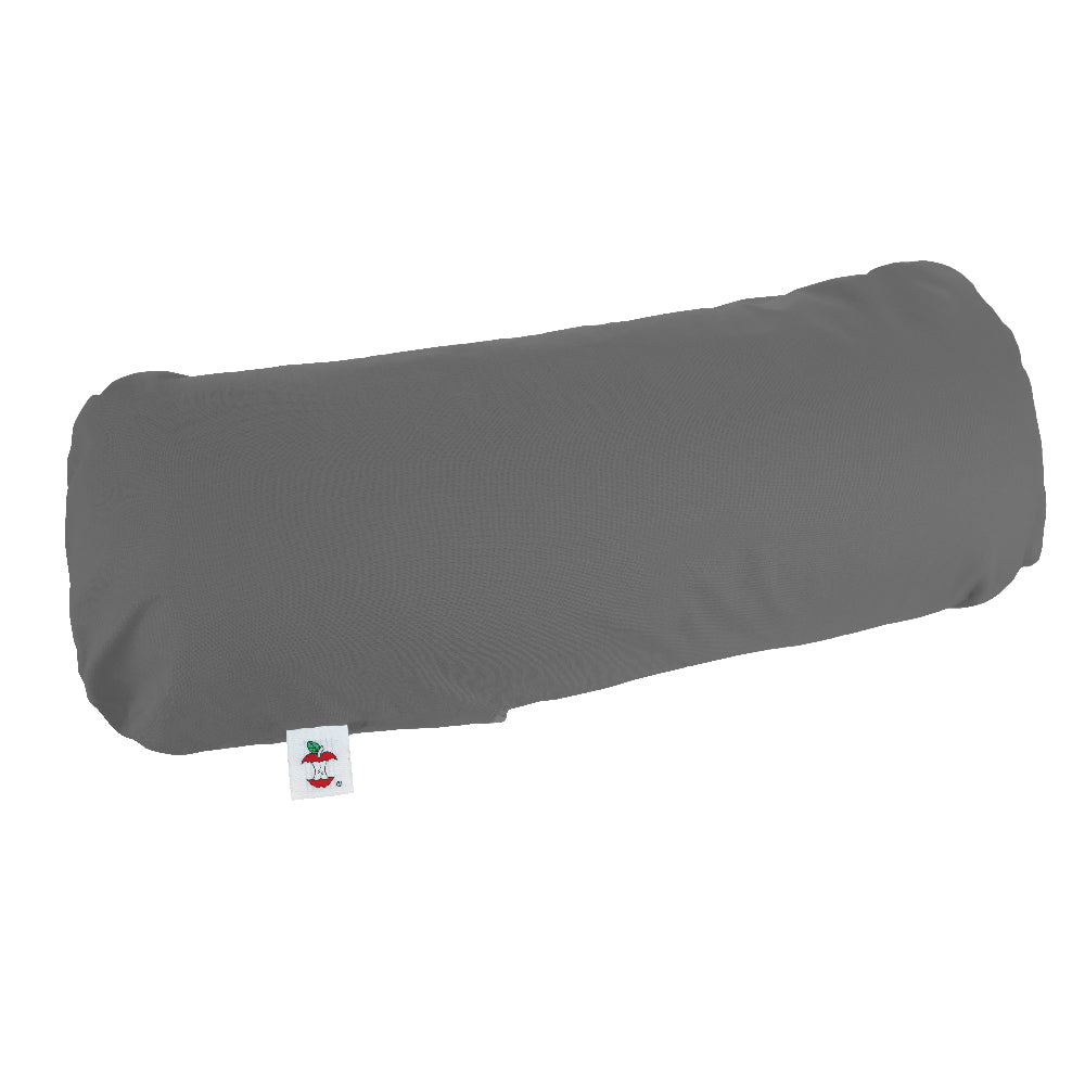 Core Products gray pillowcase designed to fit the Jackson Roll Positioning Pillow, shown with the soft, smooth fabric finish on the pillow. The case provides a clean, protective cover for the Jackson Roll and features a visible tag with the Core Products apple logo for brand identification.