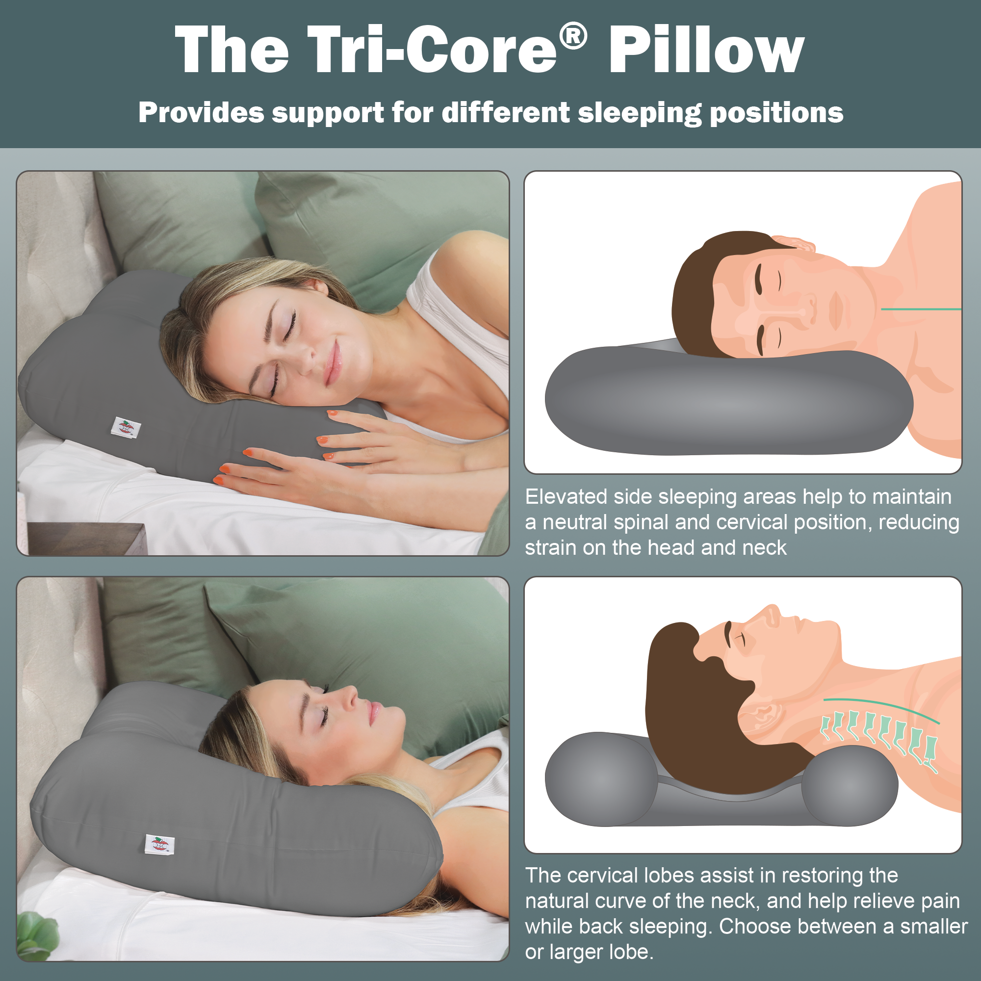 Tri-Core Cervical Pillow - Gray & Soft Comfort Hot & Cold CorPak Bundle