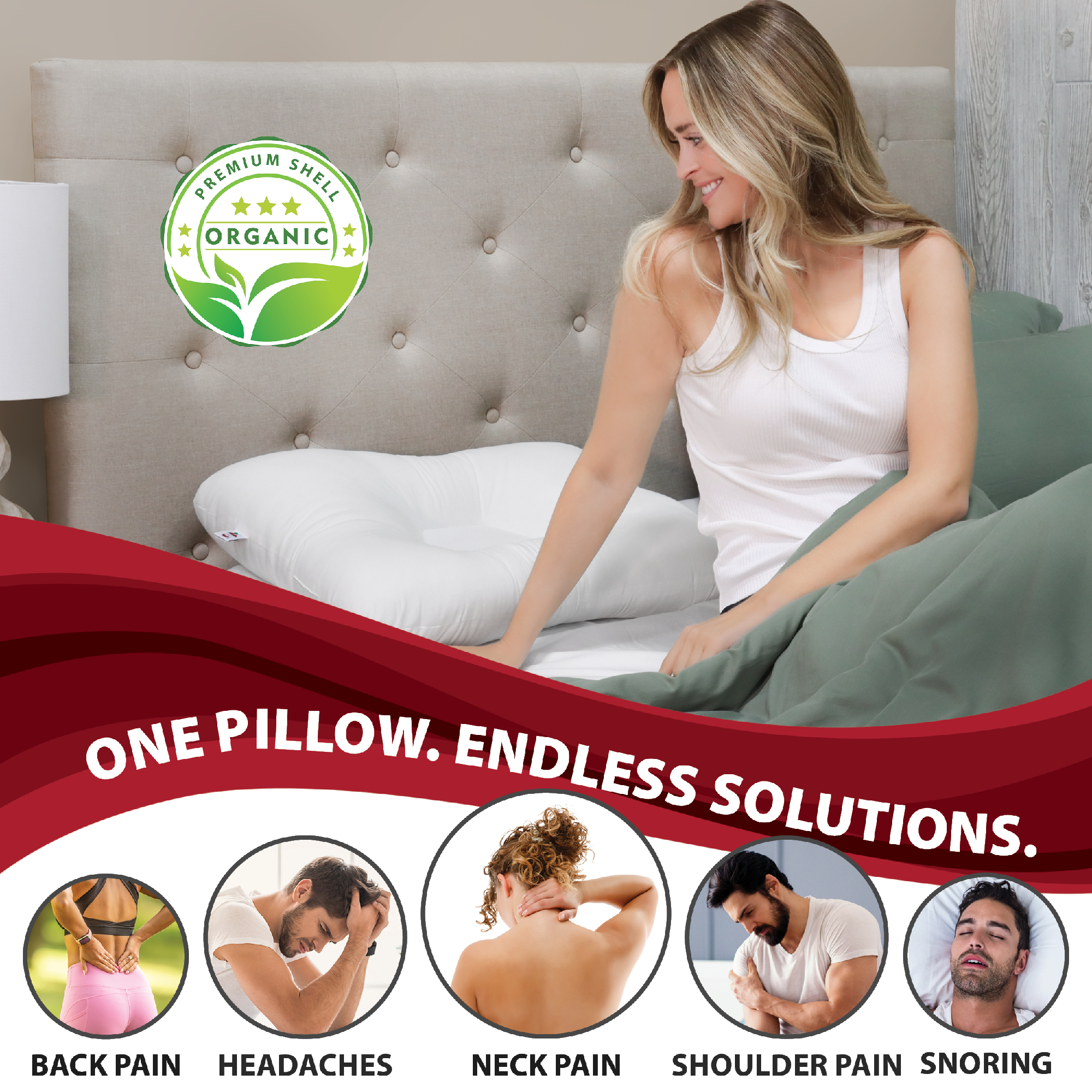 Tri-Core Natural Cervical Support Pillow with Premium Organic Cotton Shell