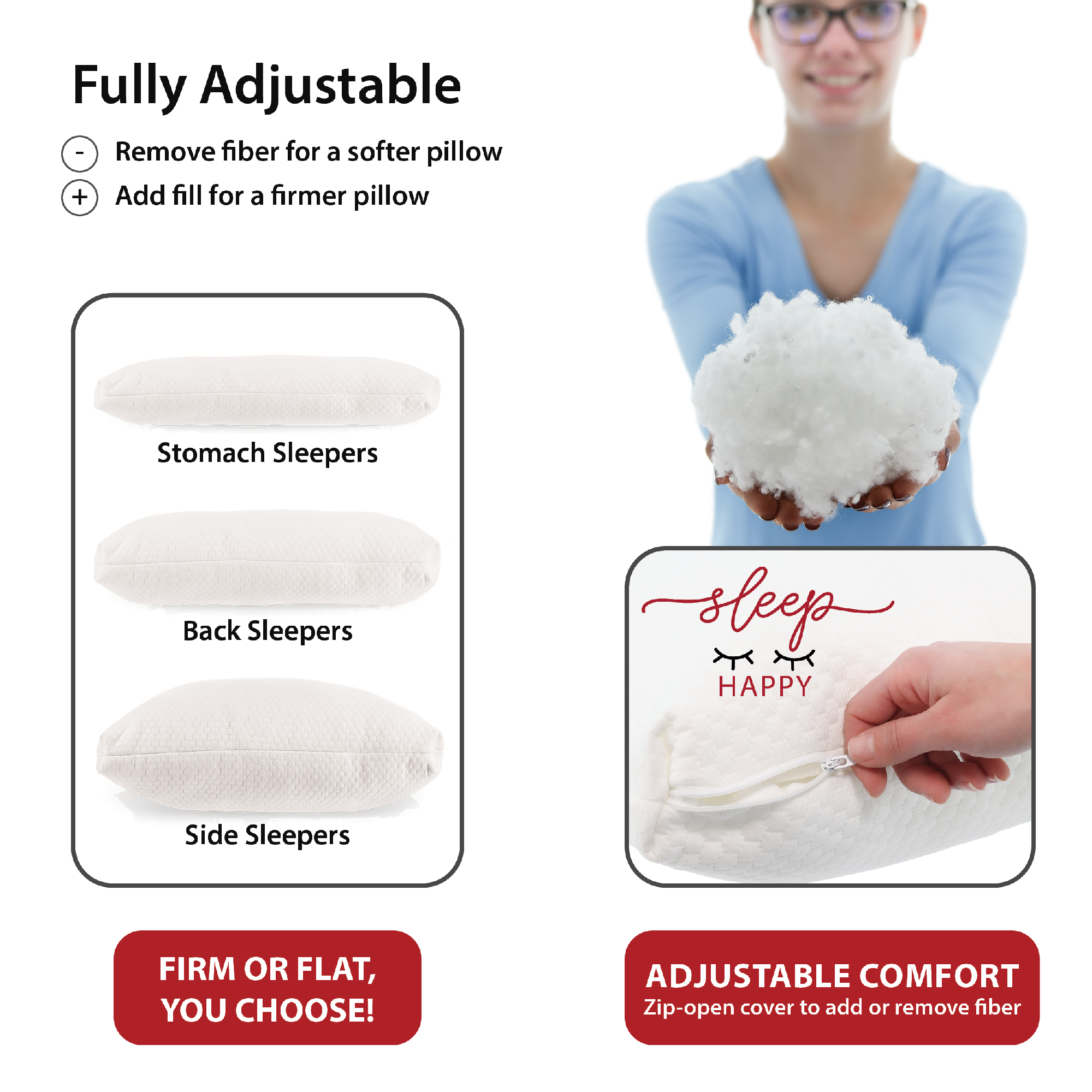Adjust-A-Loft Fiber Adjustable Comfort Pillow, Standard/Full