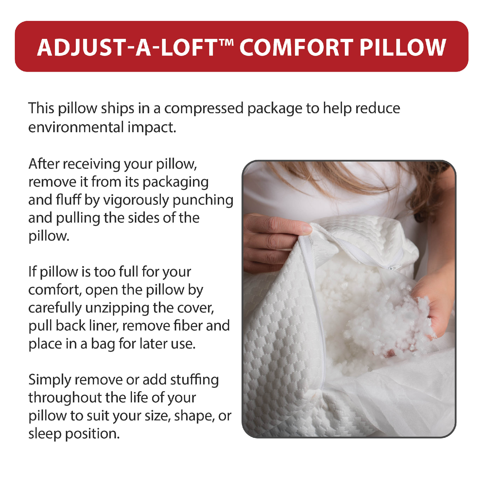 Adjust-A-Loft Fiber Adjustable Comfort Pillow, Standard/Full