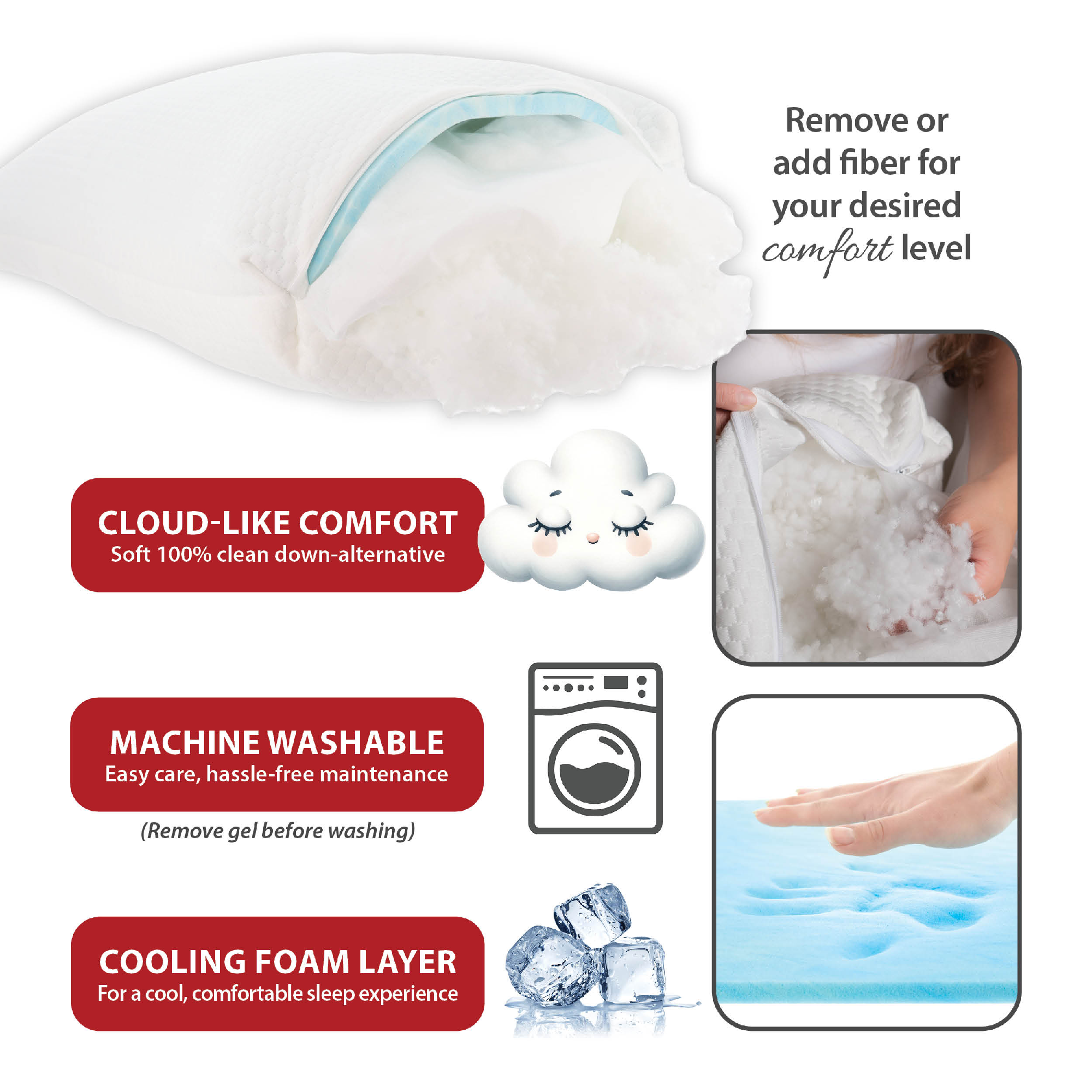 Adjust-A-Loft Fiber Adjustable Comfort Pillow, Standard/Full