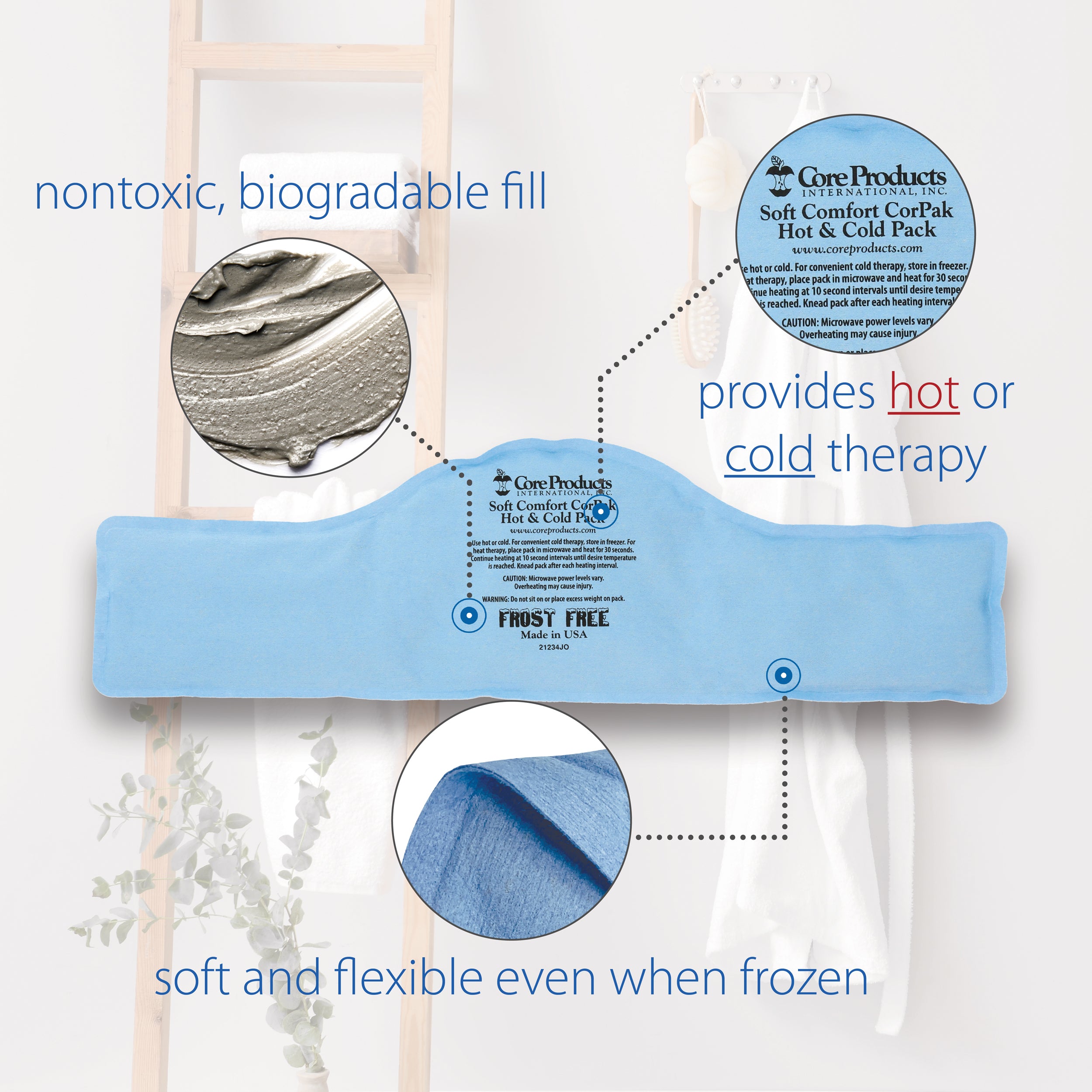 Tri-Core Cervical Pillow - Gray & Soft Comfort Hot & Cold CorPak Bundle