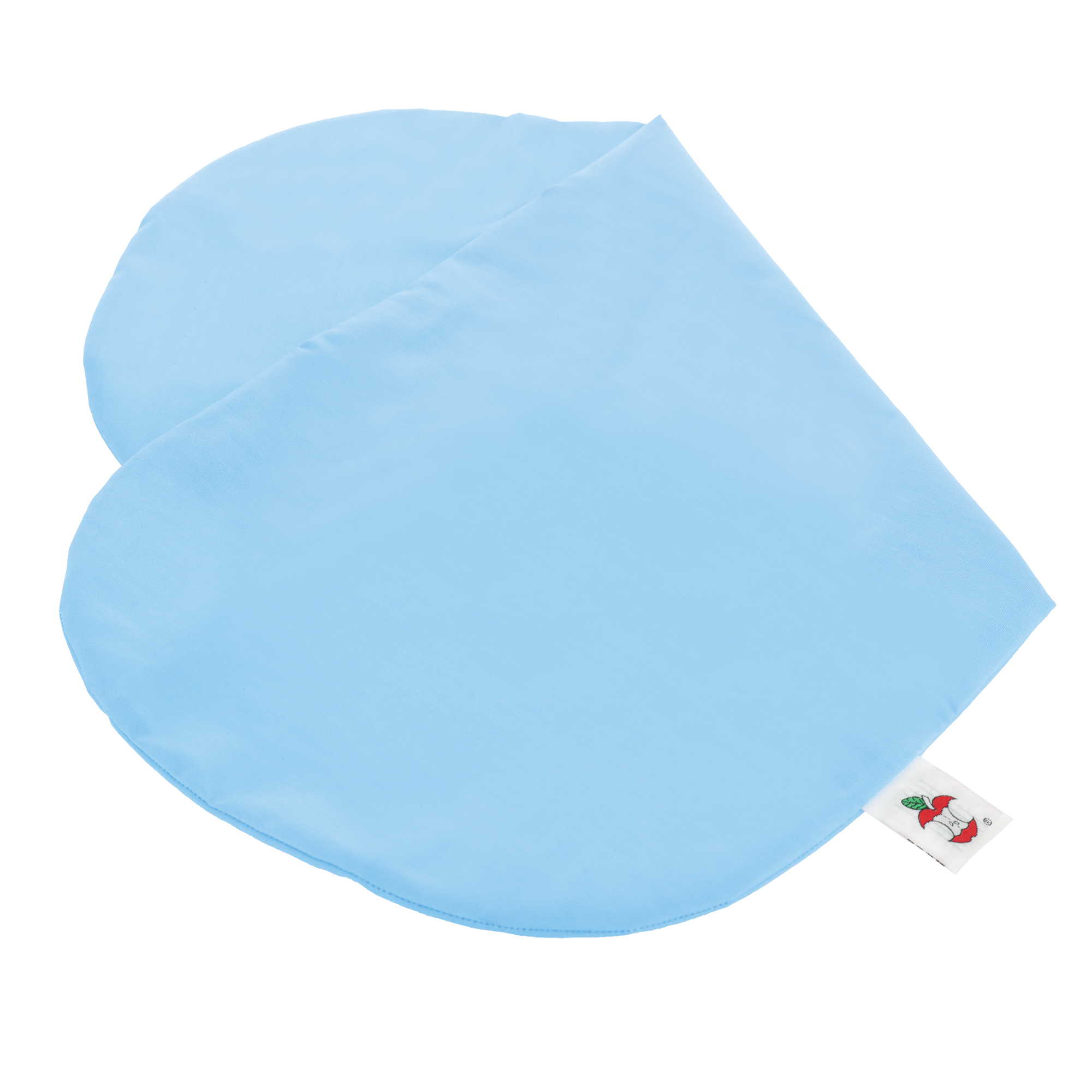 Core Products blue pillowcase designed to fit the Jackson Roll Positioning Pillow, is shown folded. The case provides a clean, protective cover for the Jackson Roll and features a visible tag with the Core Products apple logo for brand identification.