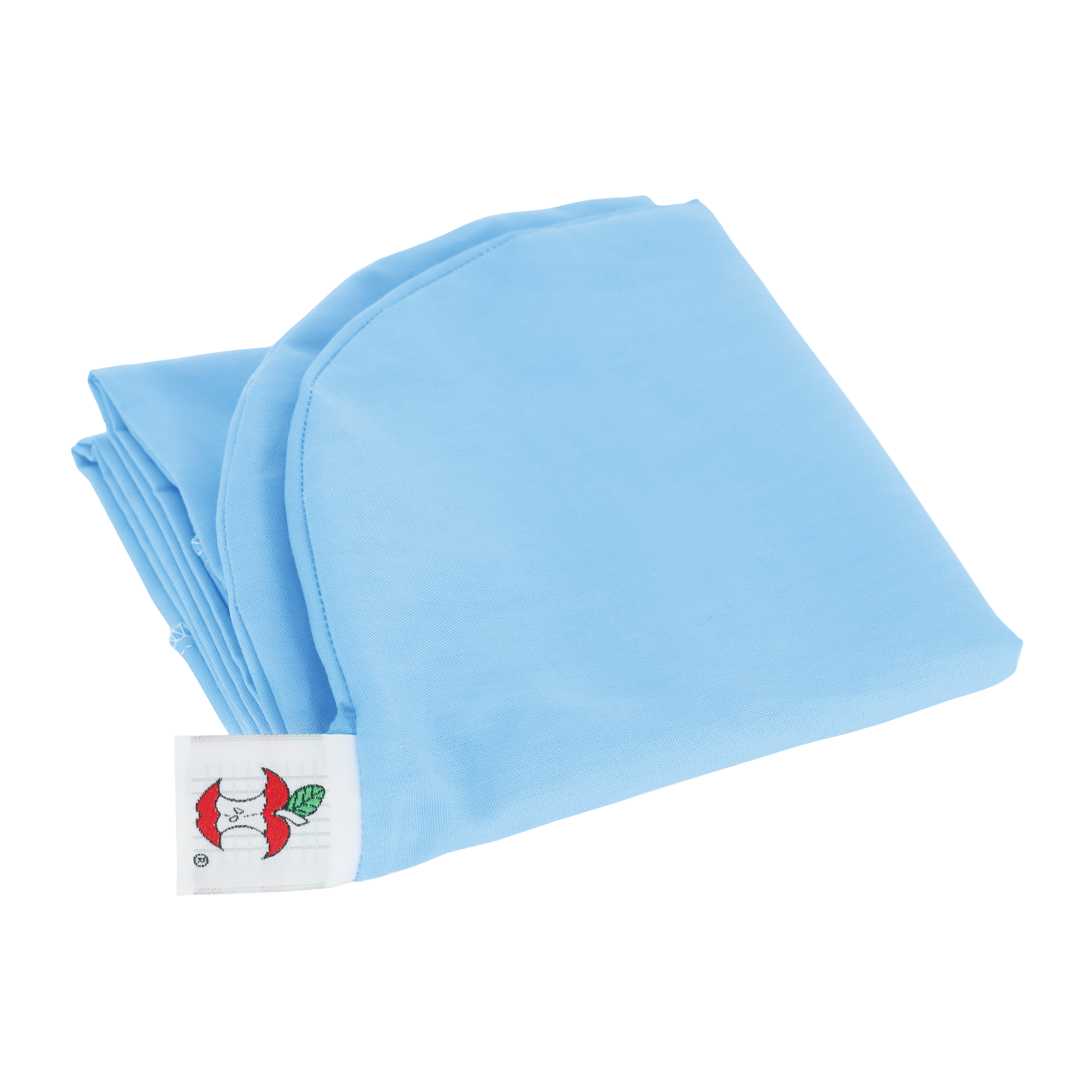 Core Products blue pillowcase designed to fit the Jackson Roll Positioning Pillow, is shown folded. The case provides a clean, protective cover for the Jackson Roll and features a visible tag with the Core Products apple logo for brand identification.