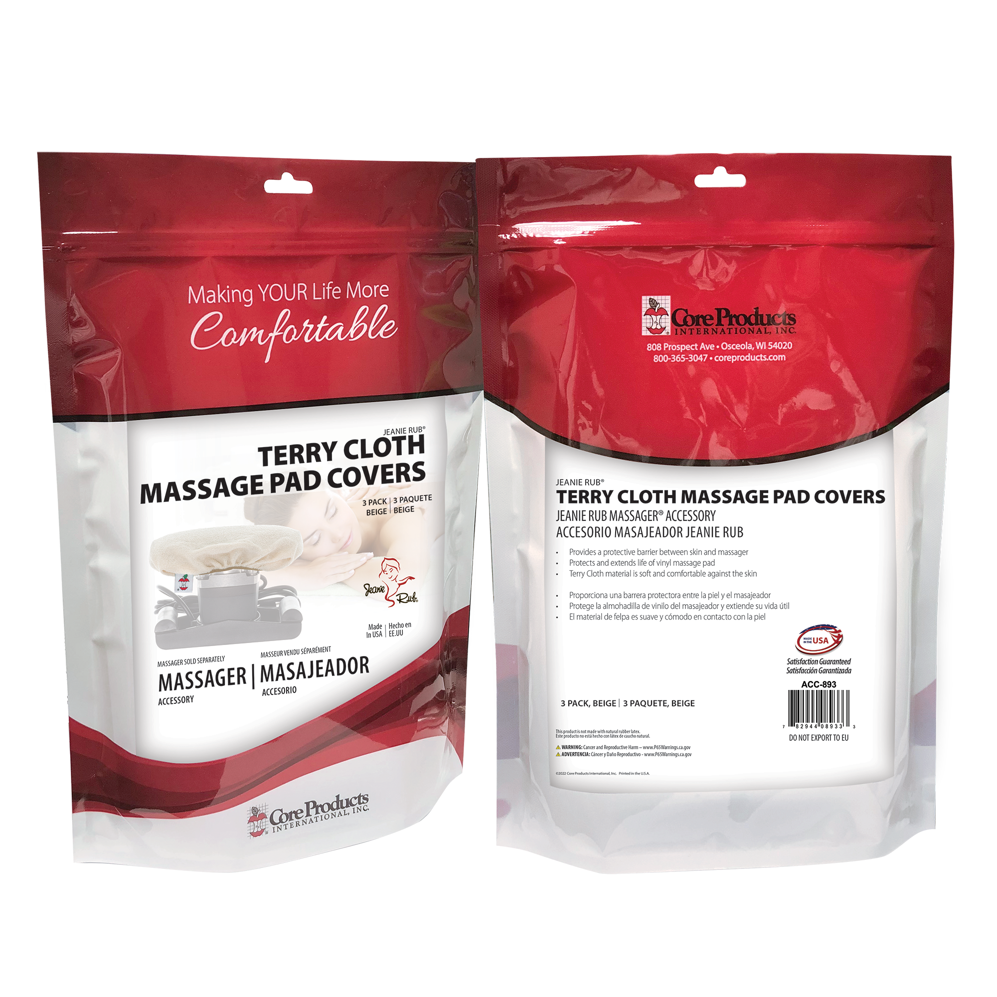 Jeanie Rub Terry Cloth Massage Pad Covers - 3 Pack