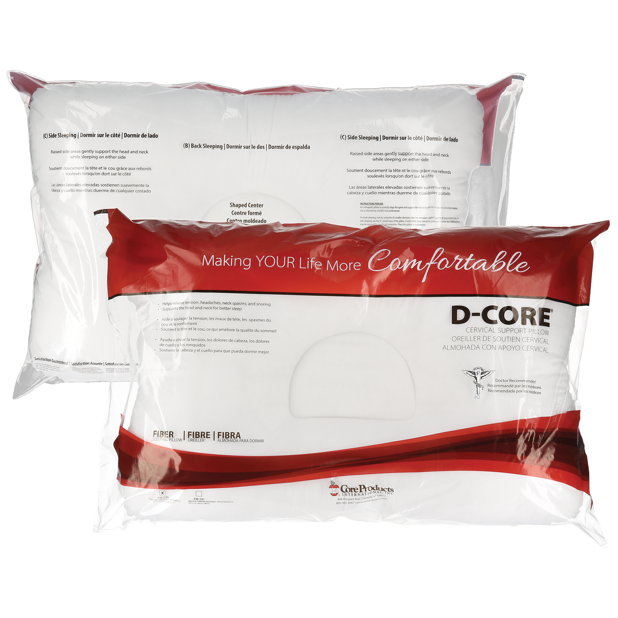 D-Core cervical support pillow packaging by Core Products