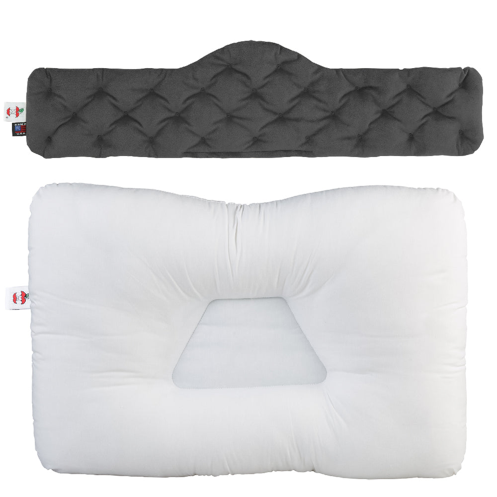 Tri-Core Cervical Support Pillow, White & MicroBeads Moist Heat Therapy Pack, Gray - Bundle
