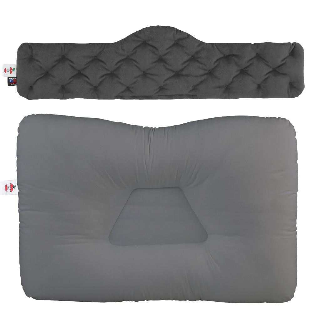 Tri-Core Cervical Support Pillow, Gray & MicroBeads Moist Heat Therapy Pack, Gray - Bundle