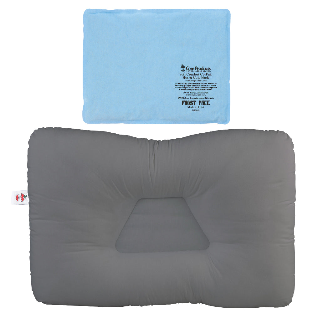 Tri-Core Cervical Pillow - Gray & Soft Comfort Hot & Cold CorPak Bundle