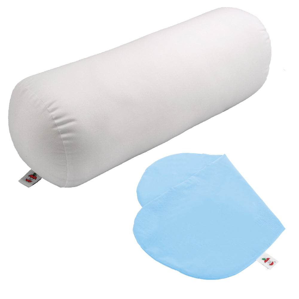 Image is showing a bundle containing a white Jackson Roll Pillow and a blue cover