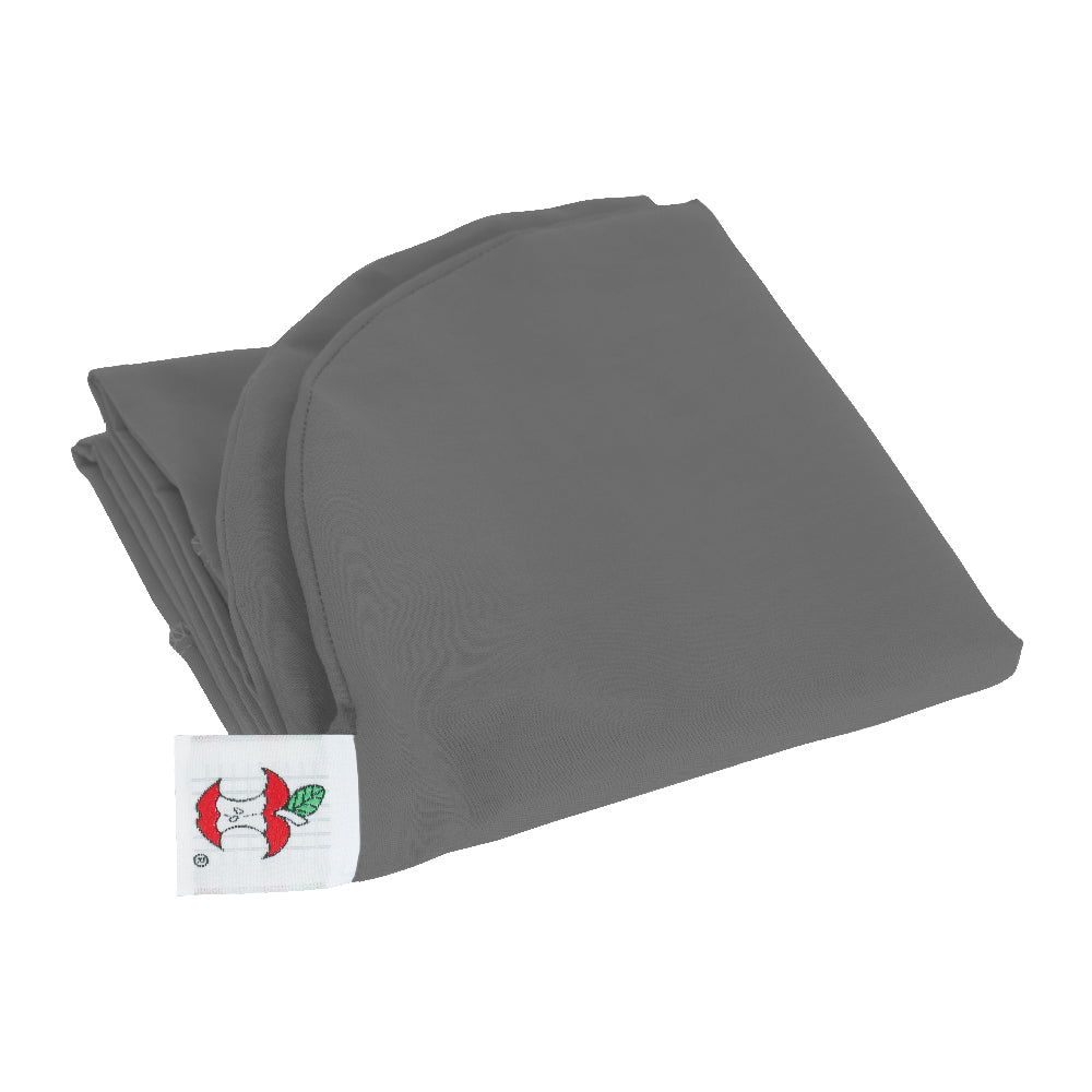 Core Products gray custom fitted pillow cover with zipper, designed for the Jackson Roll. Soft, breathable fabric enhances comfort and airflow, with a secure fit for easy use and maintenance, shown folded with brand tag visible.