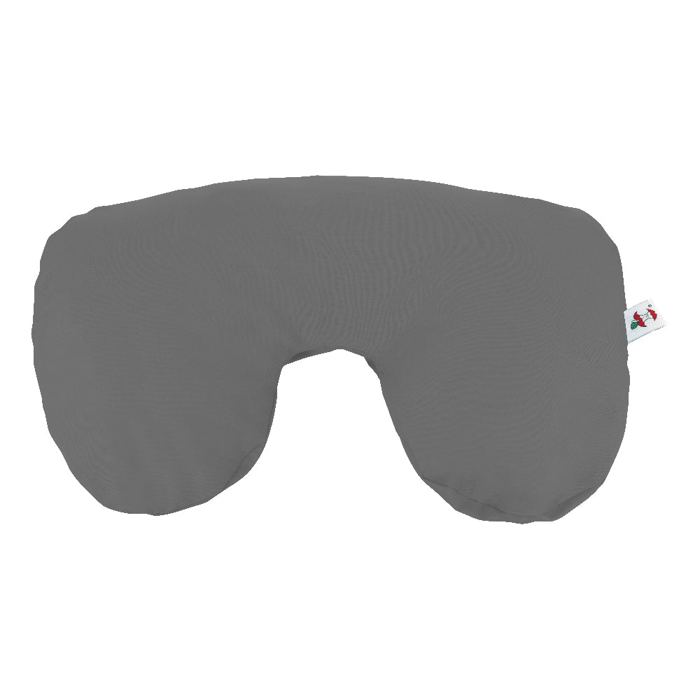 Core Products gray pillowcase designed to fit the Travel Core Pillow, shown  with a soft, smooth fabric finish. The case provides a clean, protective cover for the Travel Core Pillow, and features a visible tag with the Core Products apple logo for brand identification.