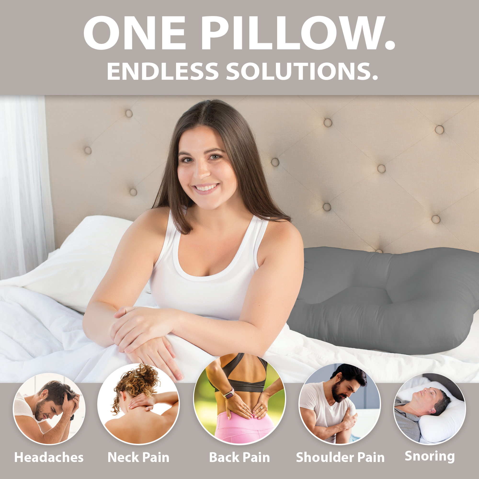 Tri-Core Cervical Support Pillow, Gray & MicroBeads Moist Heat Therapy Pack, Gray - Bundle