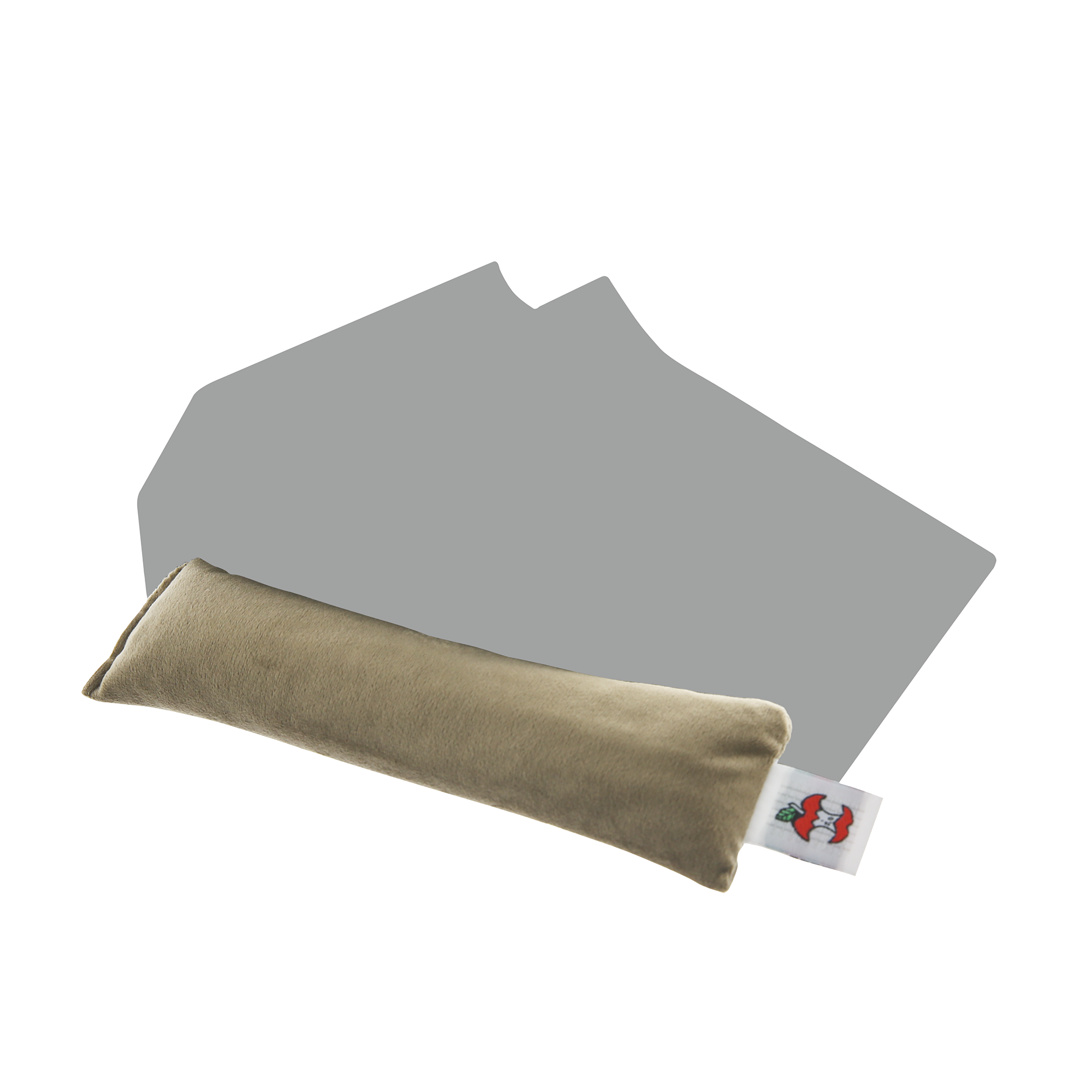 Core Products Apex Cervical Orthosis Premium with olive moist heat therapy pack shown alongside contoured cervical support base. The soft fabric heat pack is designed to provide soothing warmth, promote relaxation, and enhance neck support therapy, isolated on a transparent background for clear product visibility.