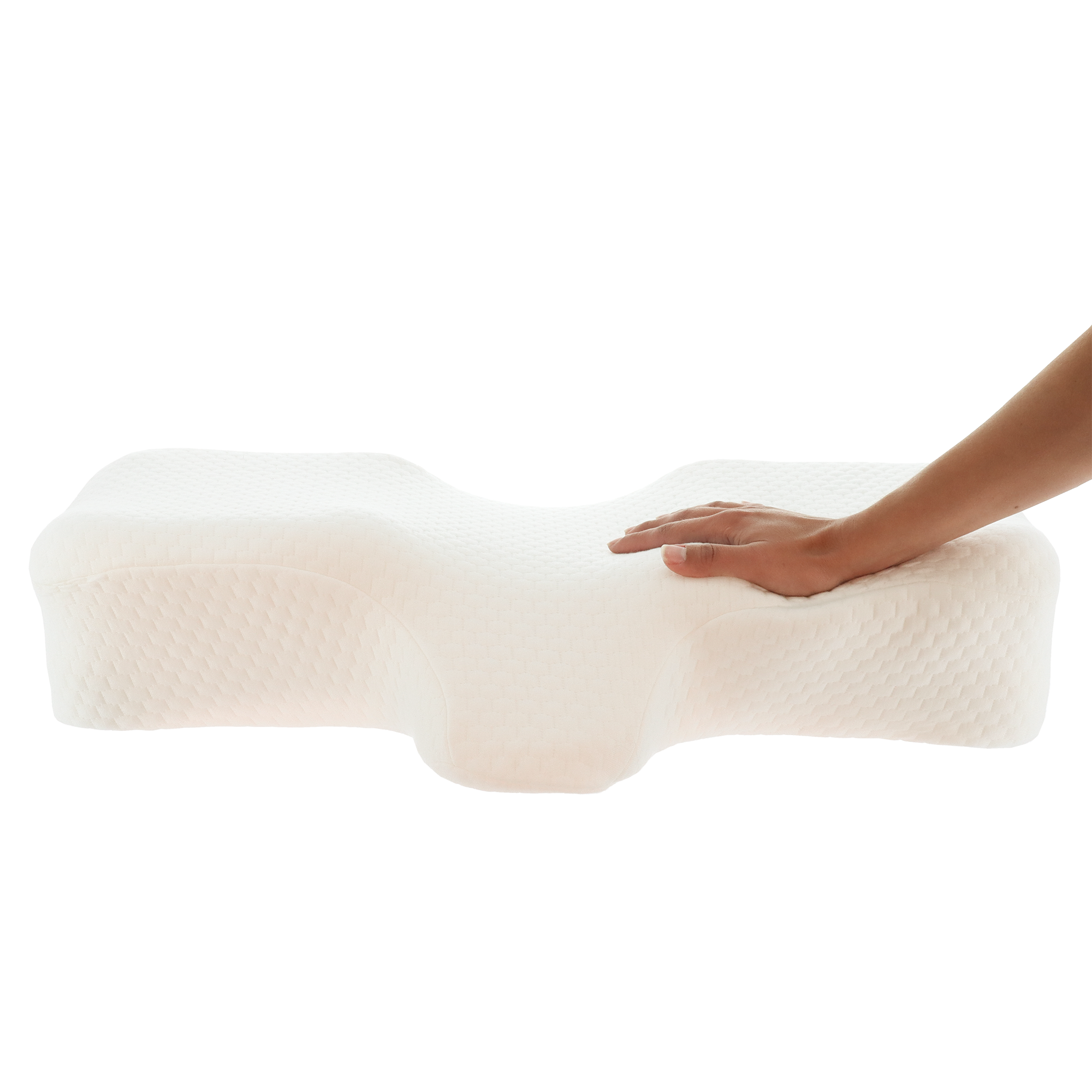A hand resting on a Theraputica orthopedic pillow by Core Products International 