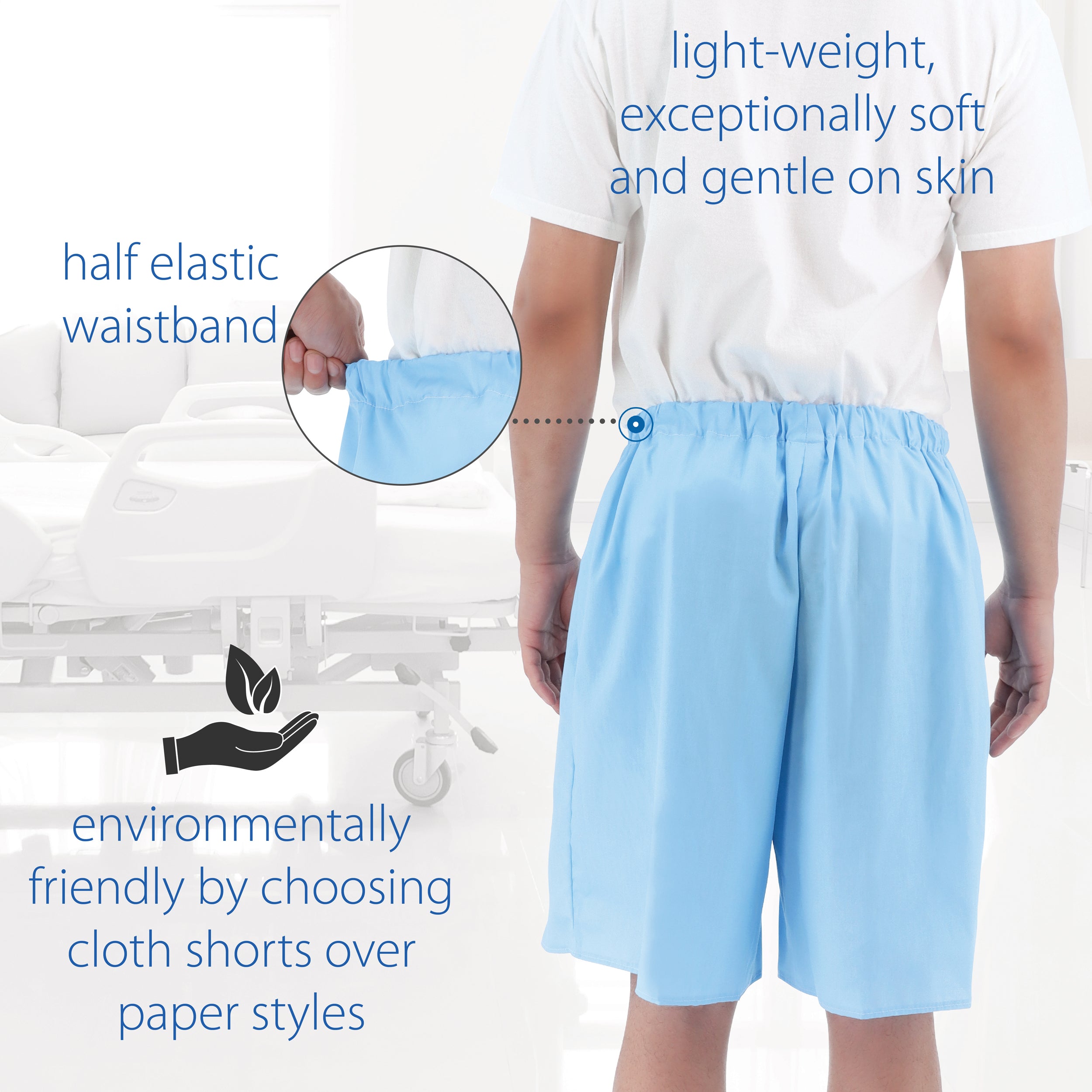 Medical Patient Shorts Blue | Made in the USA, Ships Fast, In Stock