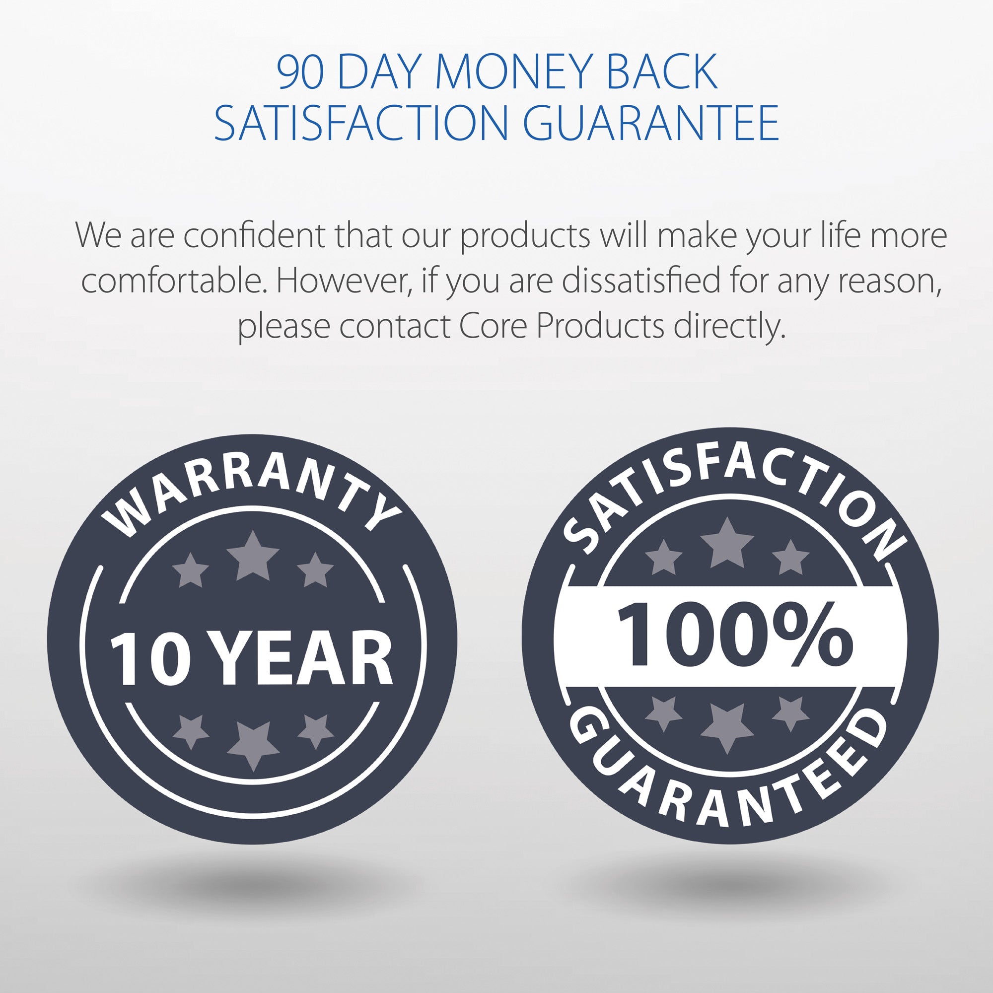 90 day money back satisfaction guarantee by Core Products