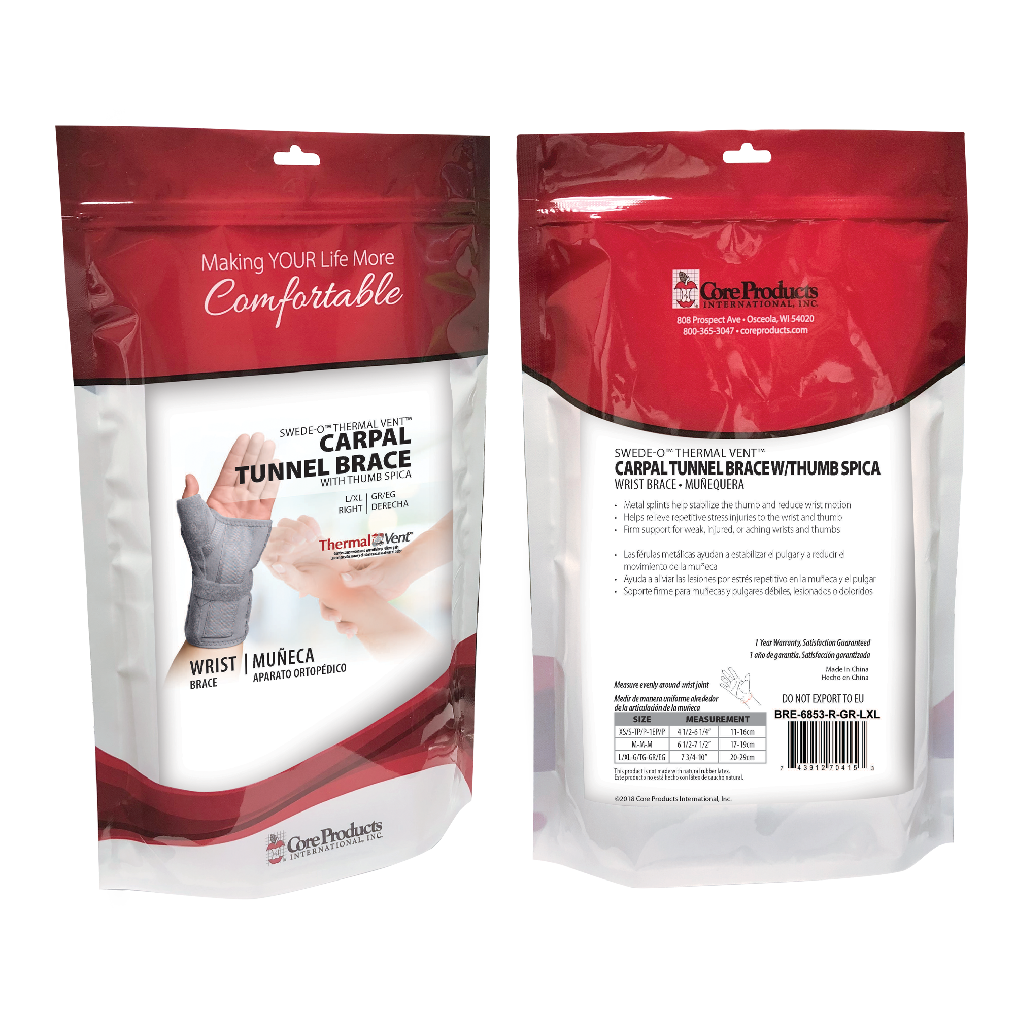 Swede-O Thermal Vent Carpal Tunnel Brace with Thumb Spica