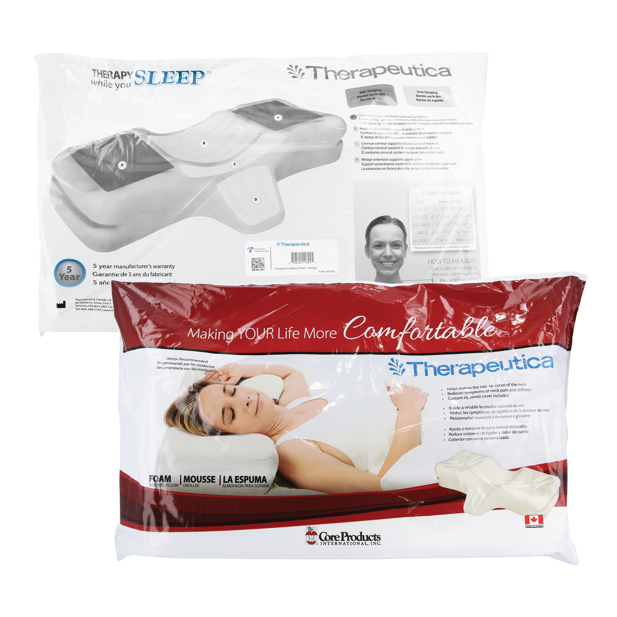 Therapeutica orthopedic cervical pillows from Core Products in their packaging