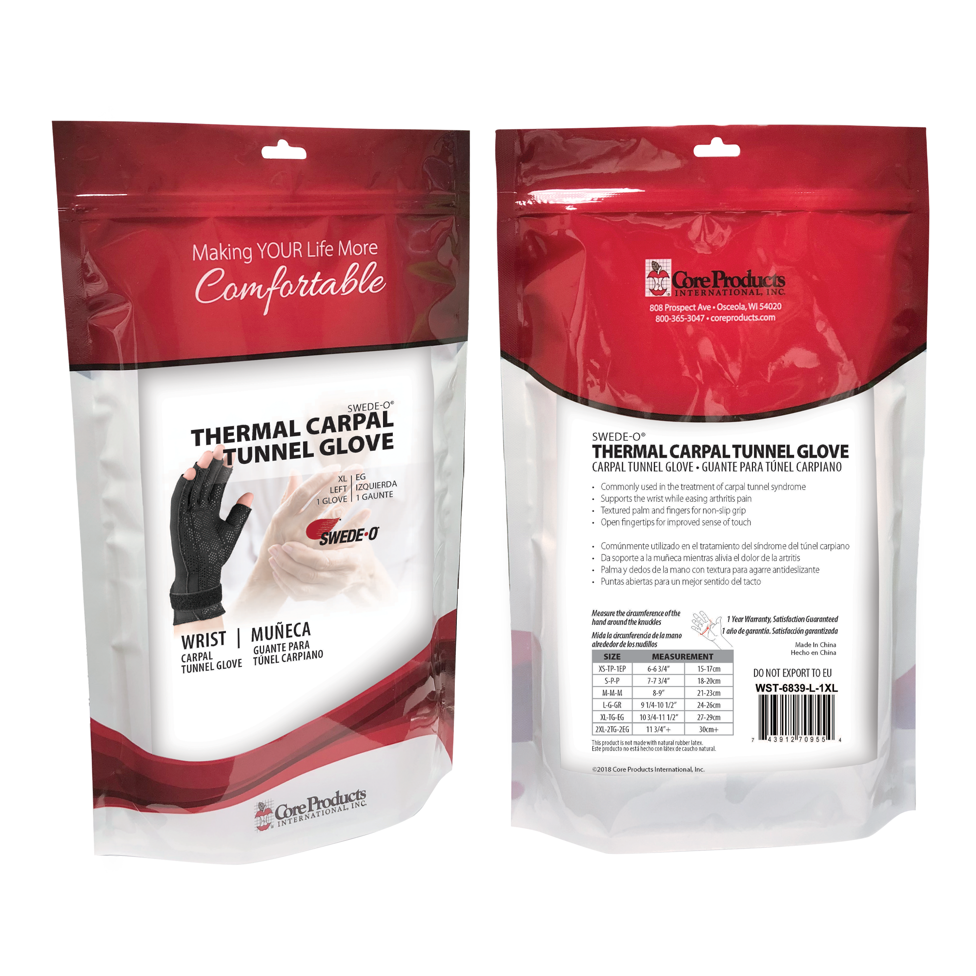 Swede-O Thermal Carpal Tunnel Glove- 2XLarge